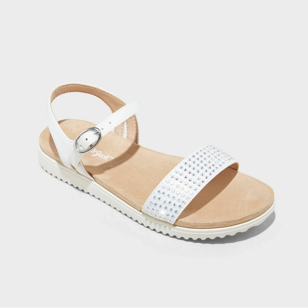 Cat‎ & Jack White Rhinestone Sandals Girls Size 5 Ankle Strap NWOT